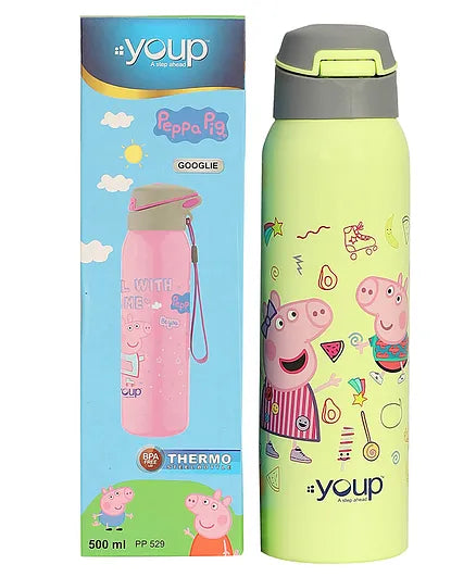 Youp Stainless Steel Blue Color Peppa Pig theme Kids Insulated Sipper Bottle GOOGLIE- 500 ml