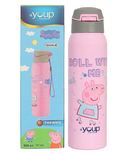 Youp Stainless Steel Blue Color Peppa Pig theme Kids Insulated Sipper Bottle GOOGLIE- 500 ml