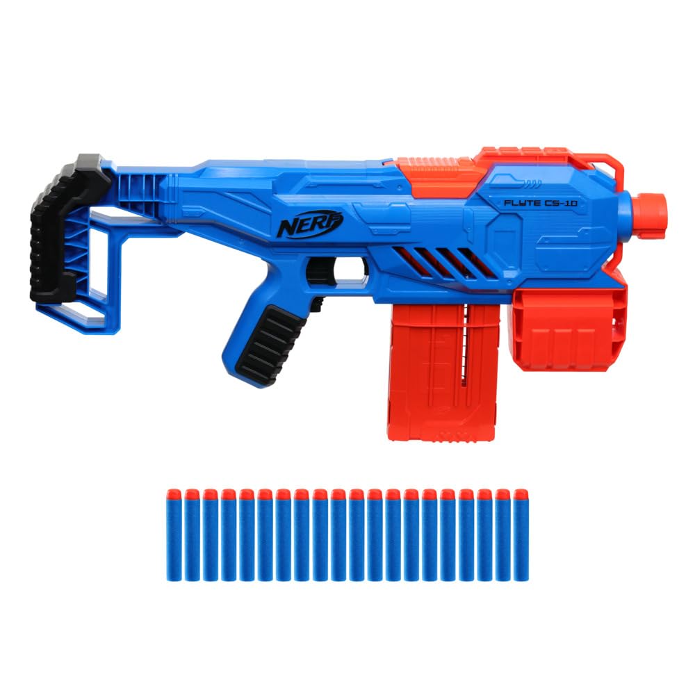 Nerf Alpha Strike Flyte CS-10 Motorised Blaster – 10-Dart Clip-Fed Blasting – 20 Official Nerf Elite Darts – Toys for Kids, Teens, Adults, Toys for Boys & Girls