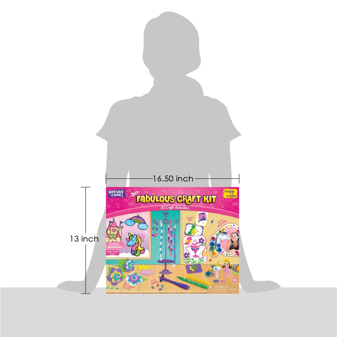 Imagimake Fabulous Craft Kit-Arts and Crafts for Kids ages 6-8-Suncatcher Kits for kids-Air Dry Clay, Paper Quilling Kit, Stamp for Kids- Princess, Unicorn Toys- Gifts for 5, 6, 7, 8, 9 Year Old Girls, Multicolour