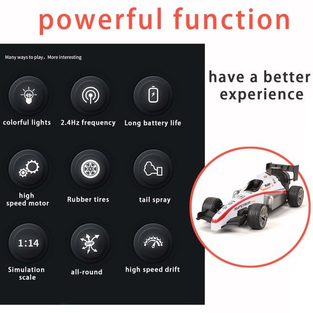 SUPER TOY 1:14 Scale Remote Control F1 Racing Car High Speed RC Booster Spray Formula 1 Car for Kids with Flash Light & Rechargeable Battery