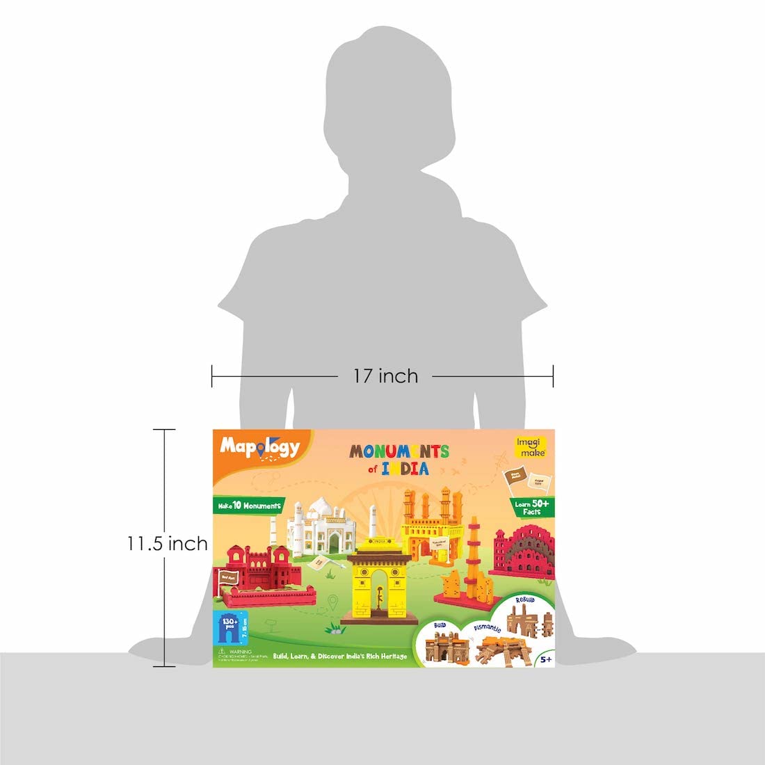 Imagimake Mapology Monuments of India | Construction Set | Age 5+ | Build 10 India monuments—Taj Mahal, India Gate, Qutub Minar & more—from 130+ pieces; 50+ facts; build, rebuild, no glue