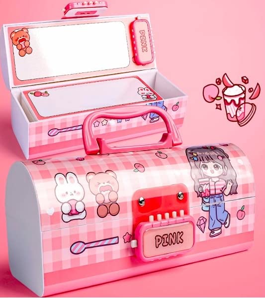 Invite Enterprise Kids Pen & Pencil Plastic Box-Suitcase Style Password Lock Pencil Case,Multi-Layer Pencil Box for Kids, Boys, Girls, Stationary Organizer Case for Kids(Pink-Beuty)