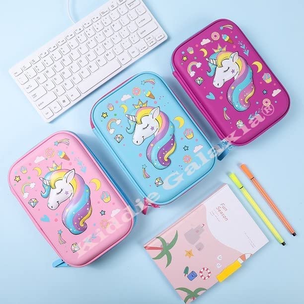 Kiddie Galaxia® Unicorn Pencil Case with Compartments 3D Cover School Supply for Students, Stationery Box,Unicorn Pencil Box New Kids Designer Cute Premium Stylish Multipurpose for Boys & Girls