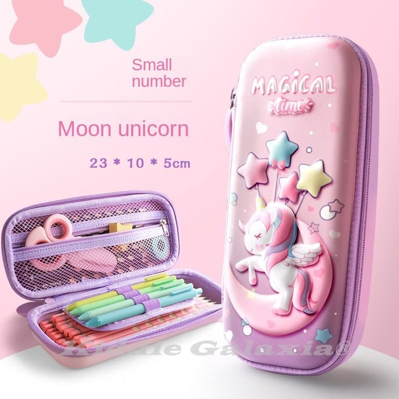 Sanghariyat® 3D Unicorn Pencil Case, Cute Large Capacity Pen Box for Girls, 3D EVA Stationery Box Pink Pencil Pouch Organizer with Compartments Cosmetic Zip Pouch Bag School Supplies for Kids Students
