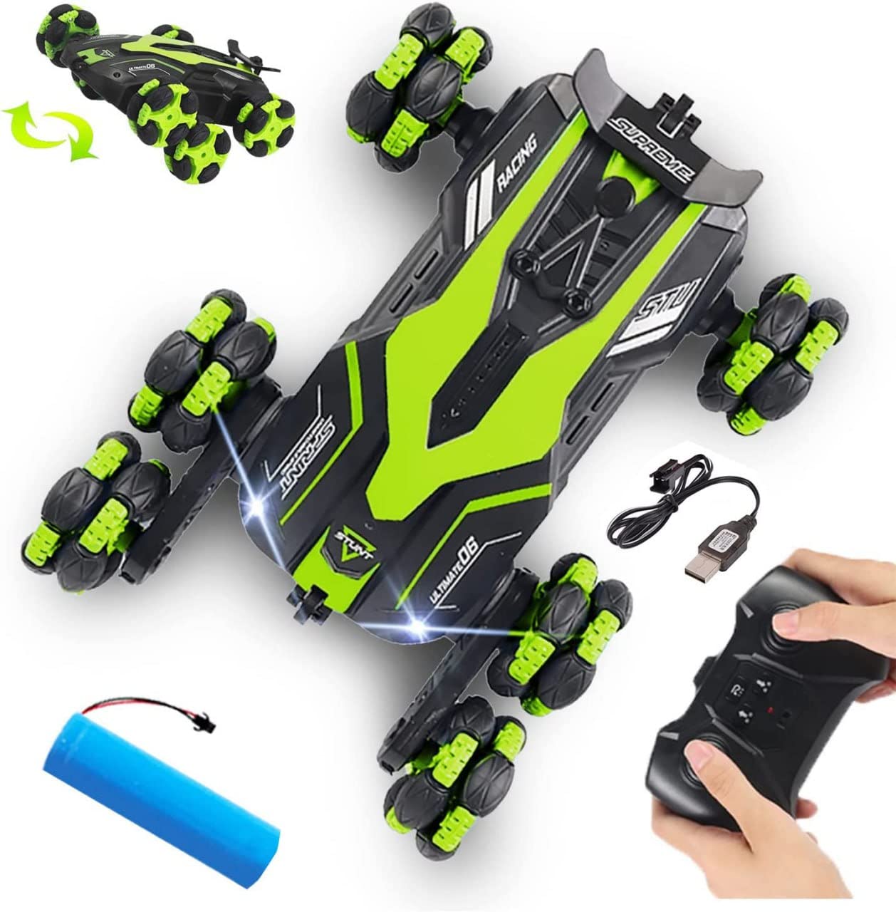 Shree HANS Creation RC Laser 6 Wheel Remote Control Laser Stunt Car 2.4G Off-Road High Speed Telescopic RC Truck Double Sided with 360° Rotating Twisting Drift Car Toy for Kids Multicolor.