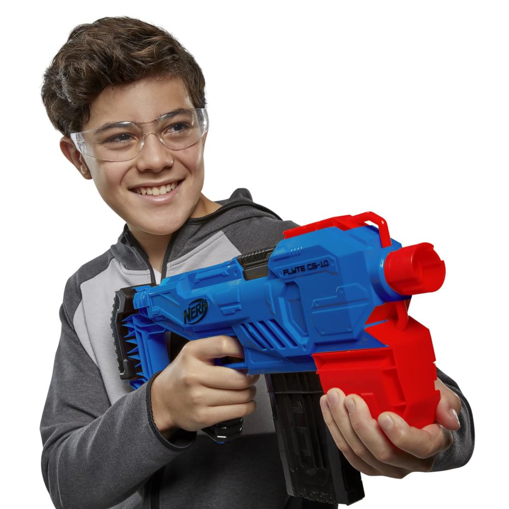 Nerf Alpha Strike Flyte CS-10 Motorised Blaster – 10-Dart Clip-Fed Blasting – 20 Official Nerf Elite Darts – Toys for Kids, Teens, Adults, Toys for Boys & Girls