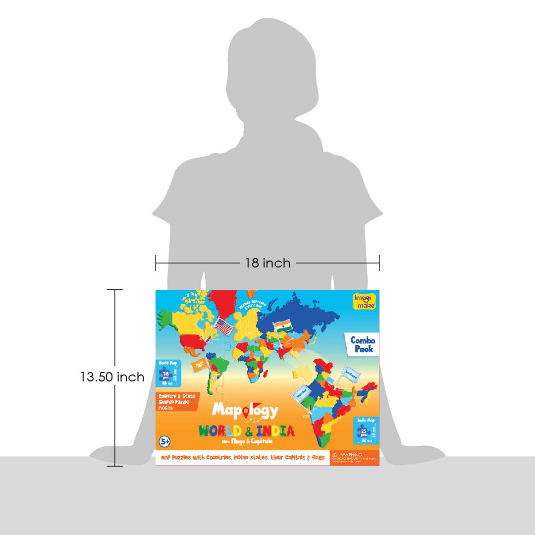 Imagimake: Mapology India and World Maps with Capitals - Learn Capitals and Country Flags - Educational Toy for Kids Above 5 Years, Multicolor