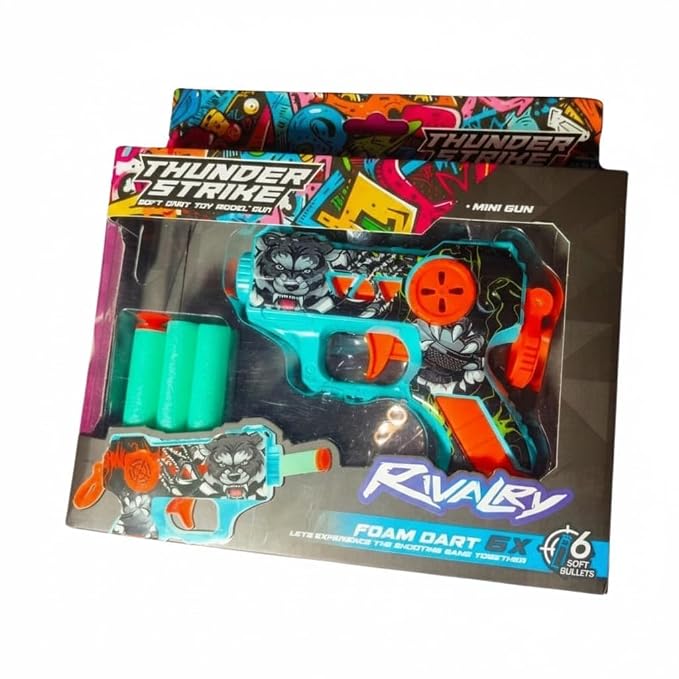 XIZA Thunder Strike Foam Dart Gun Toy with 6 Soft Bullets | Mini Blaster Toy Gun for Kids | Safe Soft Bullet Gun for Boys & Girls | Fun Indoor & Outdoor Shooting Toy | Age 6+