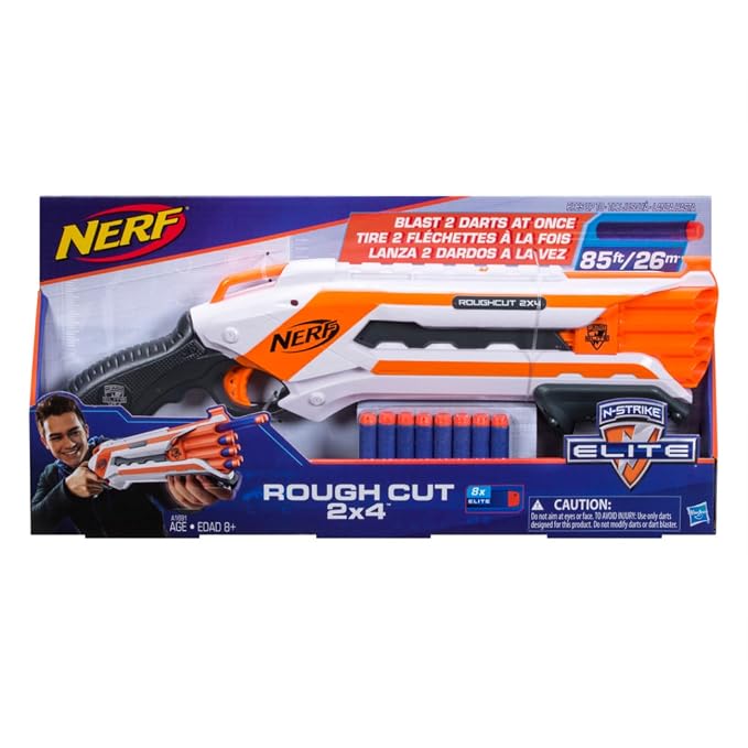 Nerf Rough Cut 2X4 Elite Blaster -- Fires 2 Darts At Once, Includes 8 Nerf Official Elite Darts, Toys For Kids, Teens & Adults, Outdoor Toys, Toys For Boys And Girls Ages 8 Years+,Multicolor