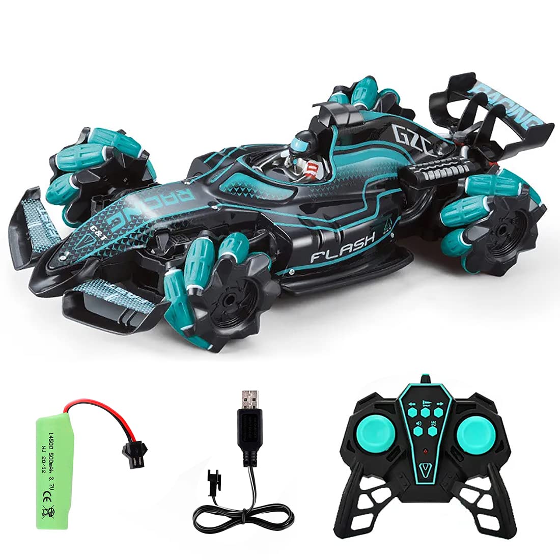 Wembley Rechargeable F1 Super Drifter 360° Rotation Remote Control Smoke car with LED Lights | 1:14 Fog Stunt High Speed 25KM/H Race Remote Control Fast Stunt Toy Car for Kids - Blue