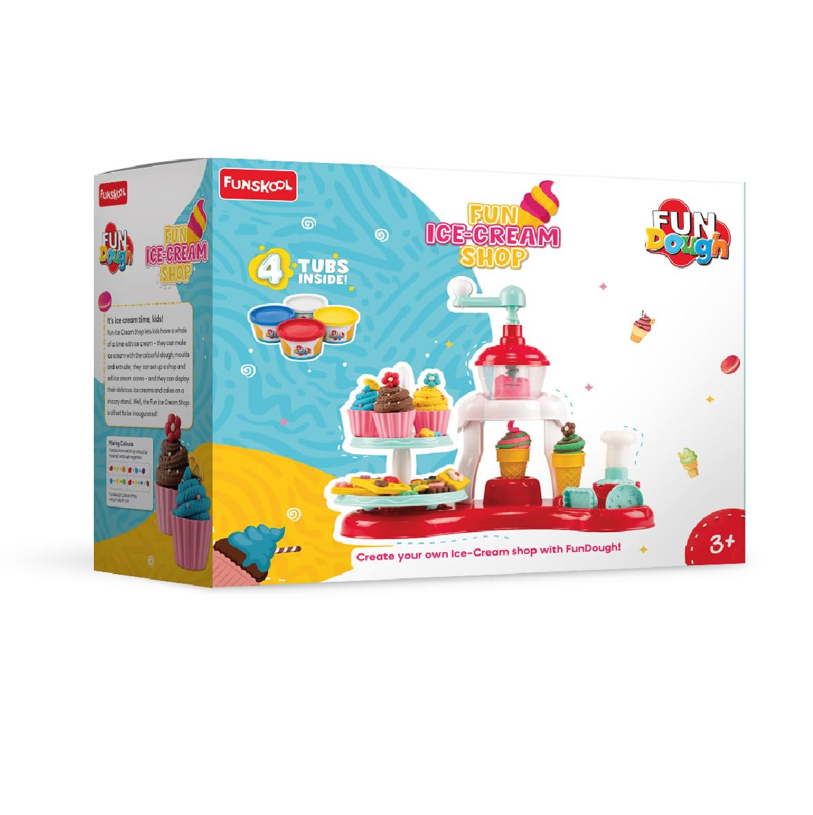 Fundough Funskool Playset Ice Cream Shop, Make ice-Cream with Colourful Fun Dough, molds and extruder, Multicolour, Dough, Toy, Shaping, Sculpting, 3 Years