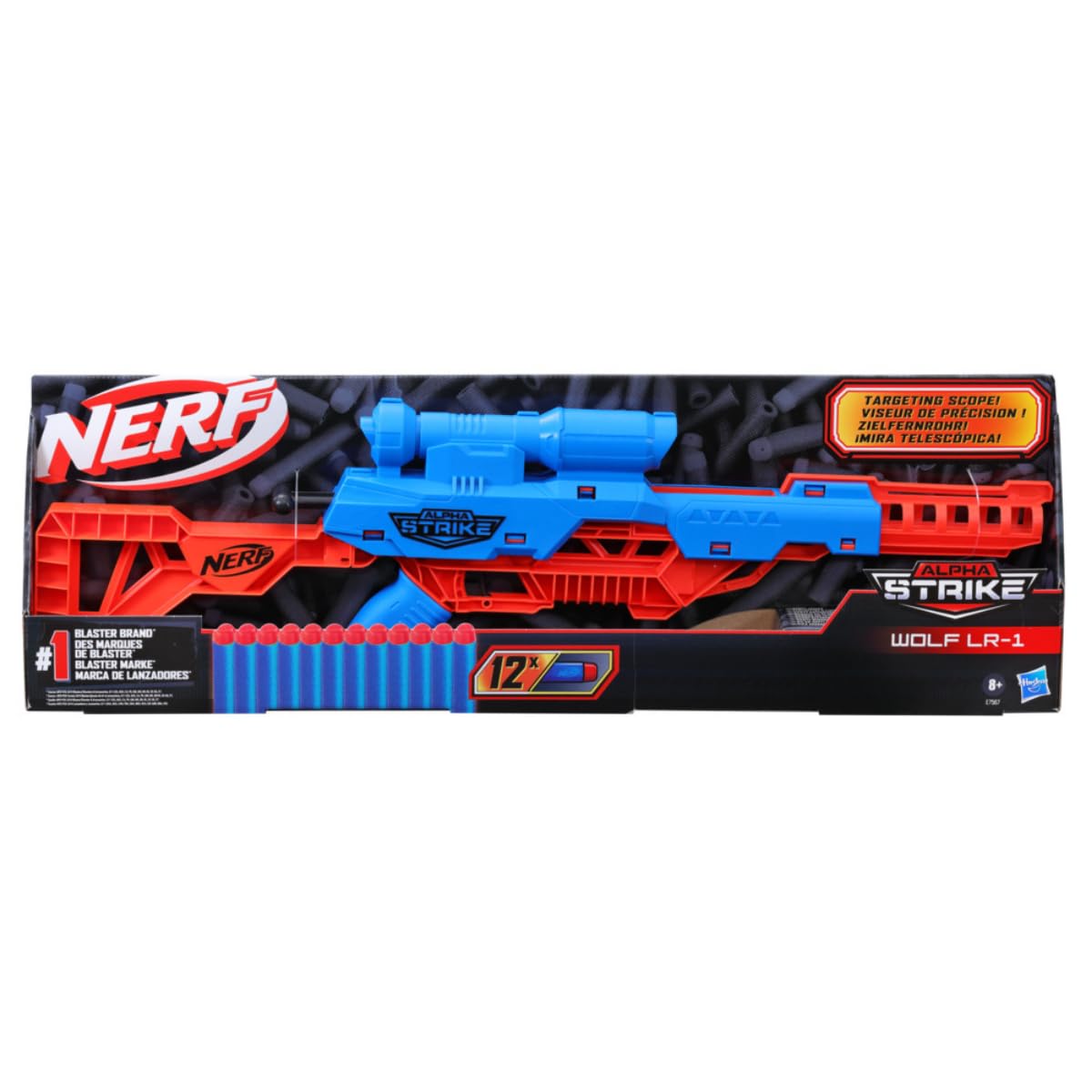 Nerf Alpha Strike Wolf LR-1 Blaster with Targeting Scope,12 Official Nerf Elite Darts, Easy Load-Prime-Fire, Toys for Kids,Teens and Adults, Outdoor Toy for Boys, Birthday Gift Toy for Kids Ages 8+