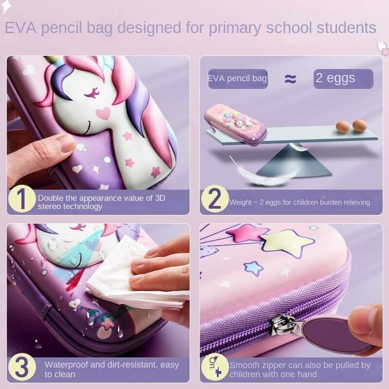 Sanghariyat® 3D Unicorn Pencil Case, Cute Large Capacity Pen Box for Girls, 3D EVA Stationery Box Pink Pencil Pouch Organizer with Compartments Cosmetic Zip Pouch Bag School Supplies for Kids Students