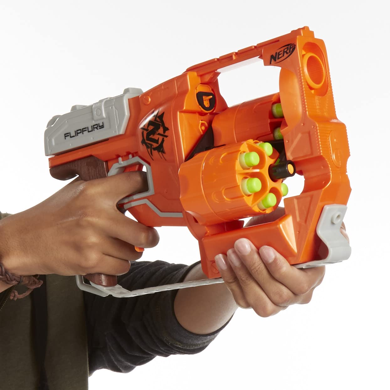 Nerf Zombie Strike FlipFury Blaster 2 Flipping 6-Dart Drums,12 Nerf Zombie Strike Darts - Toys for Kids, Teens & Adults, Outdoor Toys for Boys and Girls Ages 8+