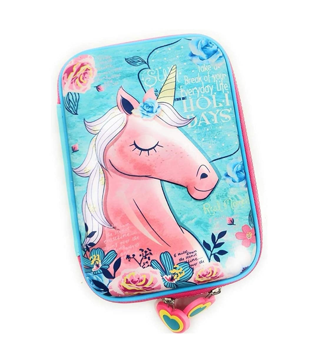 Vikas gift gallery Premium Stylish Unicorn Owl Print Large Capacity Hardtop EVA Pencil Case Organizer School Kids Girls Women Pen Holder Pouch Multipurpose (Unicorn Blue)