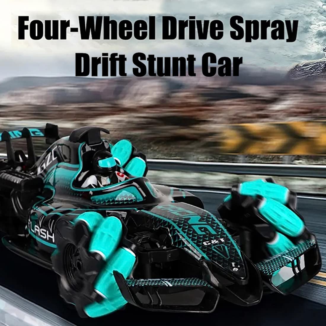Wembley Rechargeable F1 Super Drifter 360° Rotation Remote Control Smoke car with LED Lights | 1:14 Fog Stunt High Speed 25KM/H Race Remote Control Fast Stunt Toy Car for Kids - Blue
