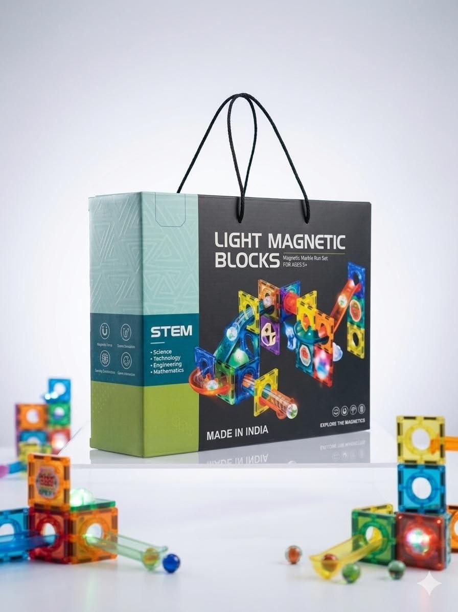 34 piece Light Magnetic Tiles- Building Blocks for Kids 3D STEAM Educational Toys, Magnetic Marble Run/Toys for Kids Age 3 +Year Old Boys Girls Creative Gift (34 Pcs Magnetic Tiles)