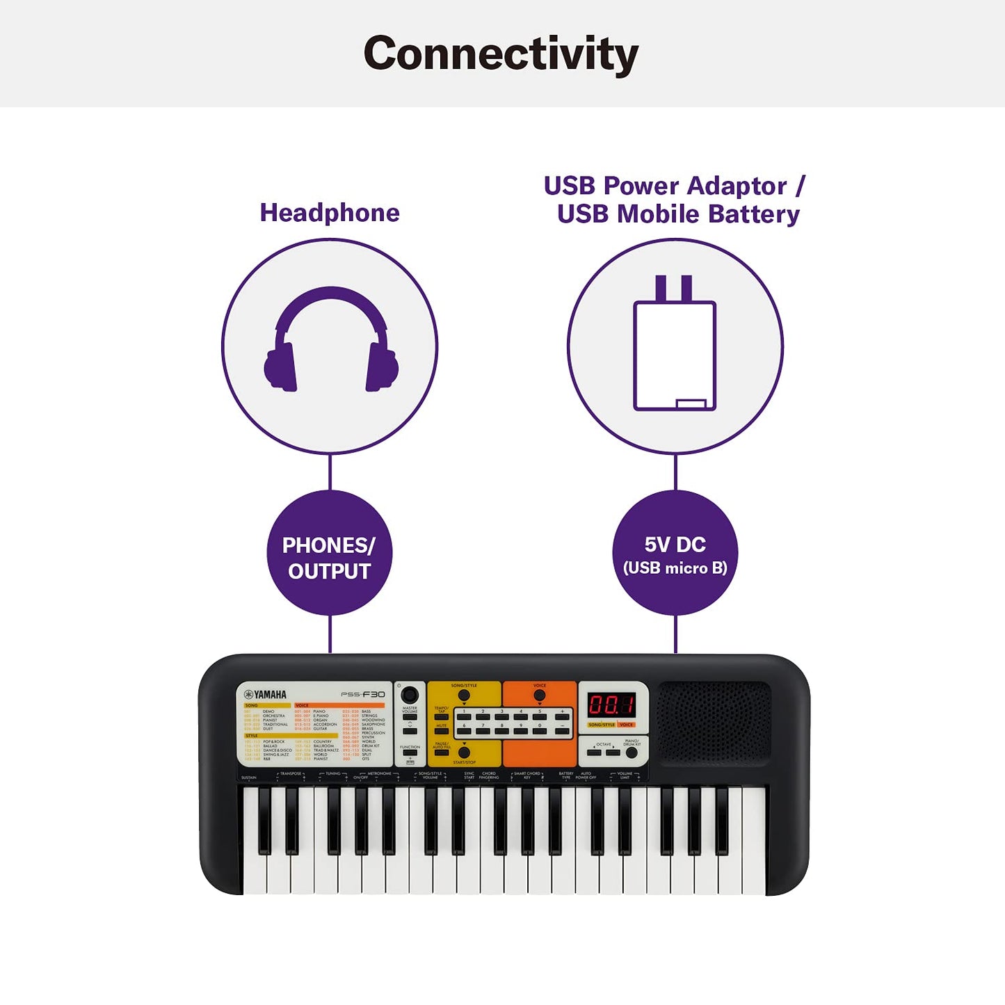 Yamaha PSS-F30 Portable Mini Keyboard โ 37 Keys, Black, Built-in Rhythms, Songs & Smart Chord, Lightweight & Compact, Ideal for Kids & Beginner Musicians