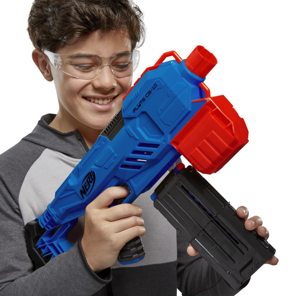 Nerf Alpha Strike Flyte CS-10 Motorised Blaster – 10-Dart Clip-Fed Blasting – 20 Official Nerf Elite Darts – Toys for Kids, Teens, Adults, Toys for Boys & Girls