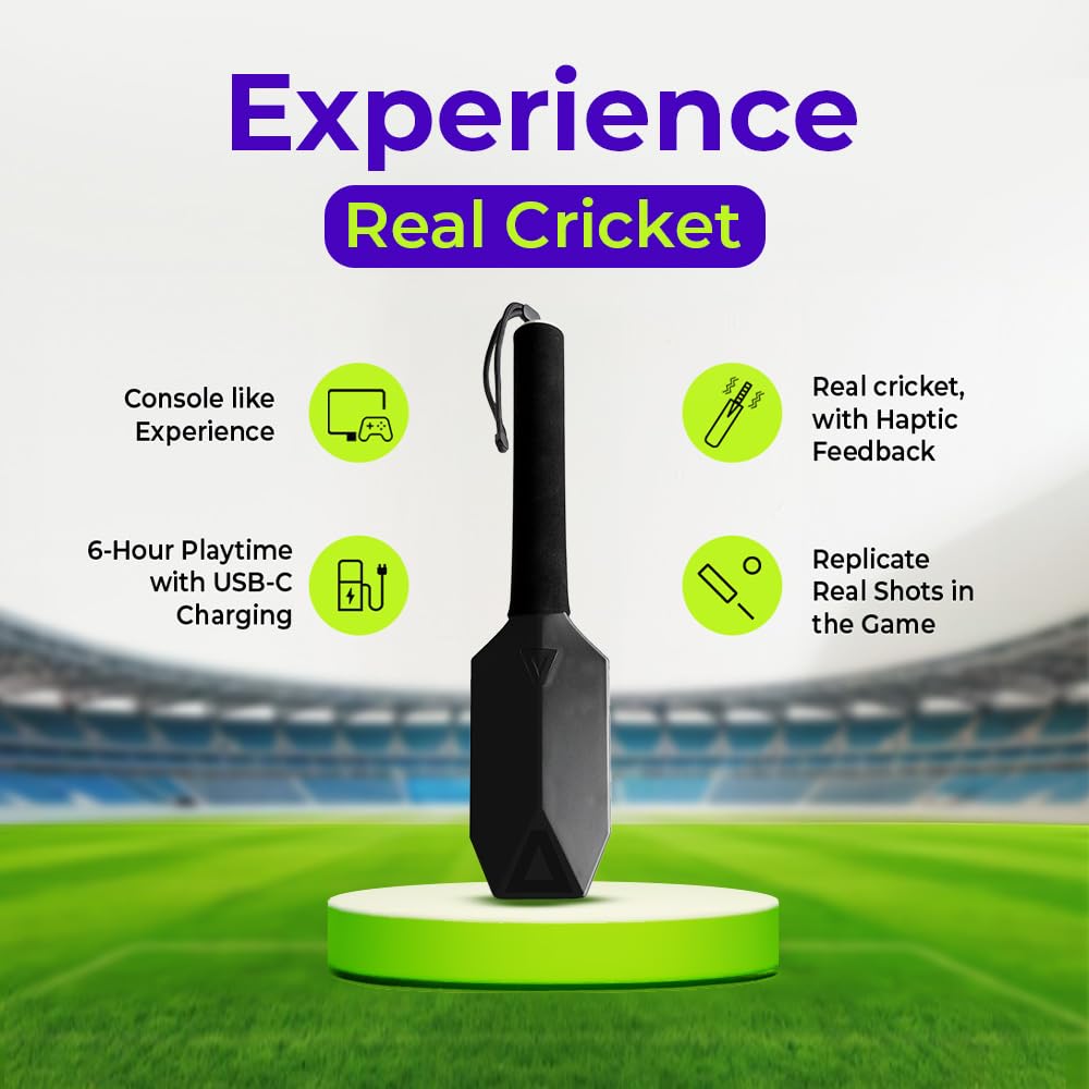 MetaShot GO Smart Cricket Bat Game Black | Motion Sensor Cricket Bat for TV & Mobile | Indoor Cricket Gaming Controller | Multiplayer Cricket Game
