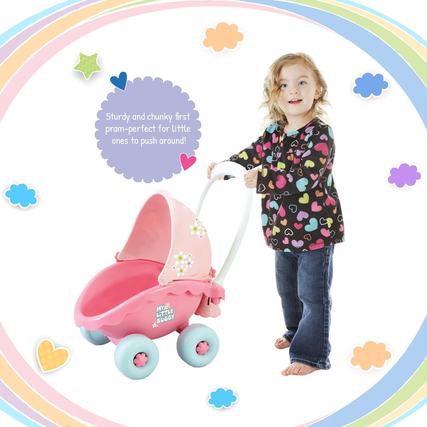 Giggles - My Little Buggy in Beautiful Pink Shade, Push & Drive Buggy, Encourages Walking and Pretend Play,18 Months & Above, Infant & Pre-School Toy.