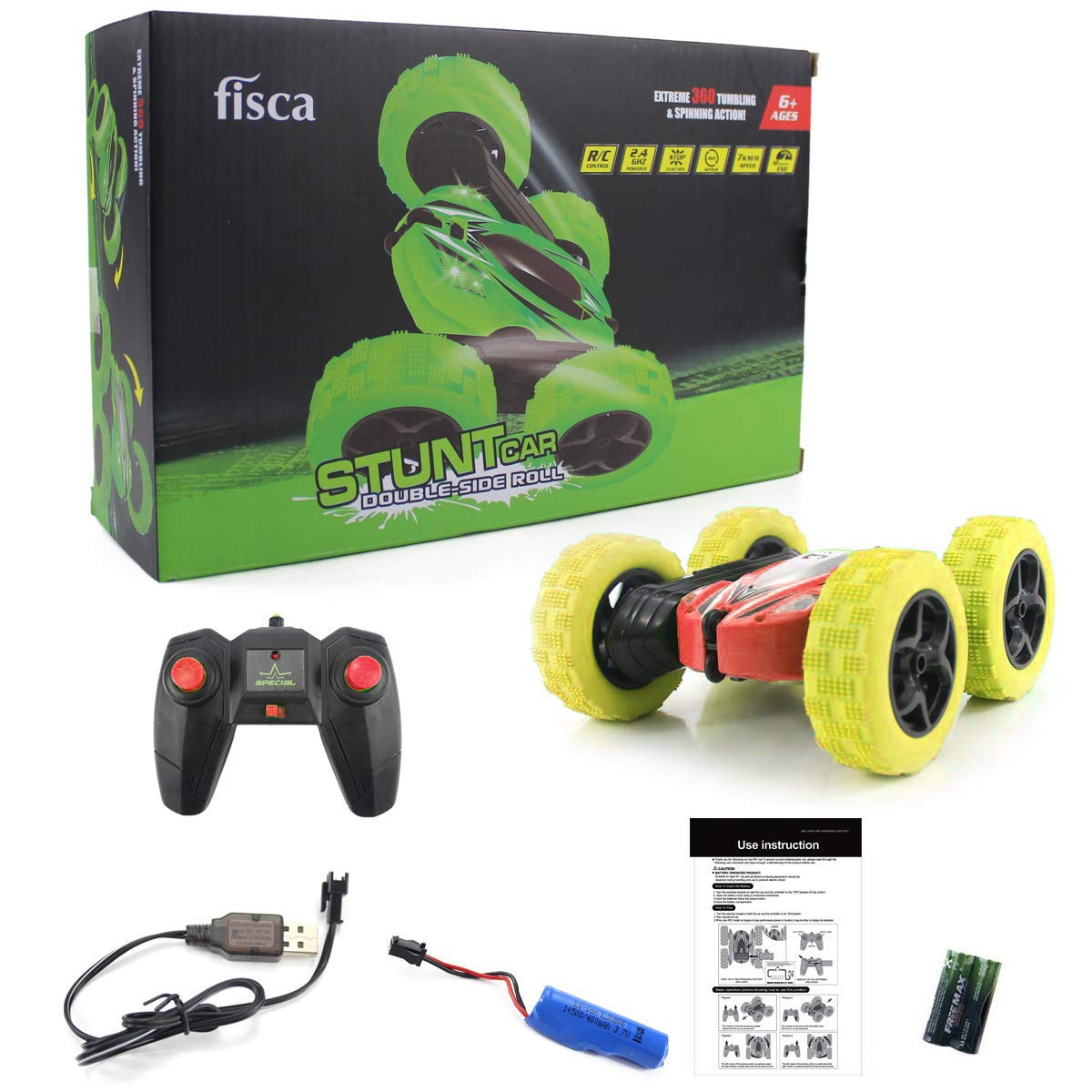 Magicwand R/C Rechargeable ABS Plastic 360 Degree Rolling,Rotating Off-Road Monster Stunt with Led Lightsć3 Yrs & UpććPack of 1ććJZL Red & Yellowć