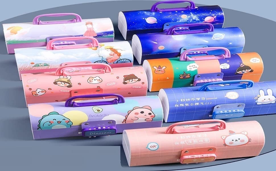 Invite Enterprise Kids Pen & Pencil Plastic Box-Suitcase Style Password Lock Pencil Case,Multi-Layer Pencil Box for Kids, Boys, Girls, Stationary Organizer Case for Kids(Pink-Beuty)
