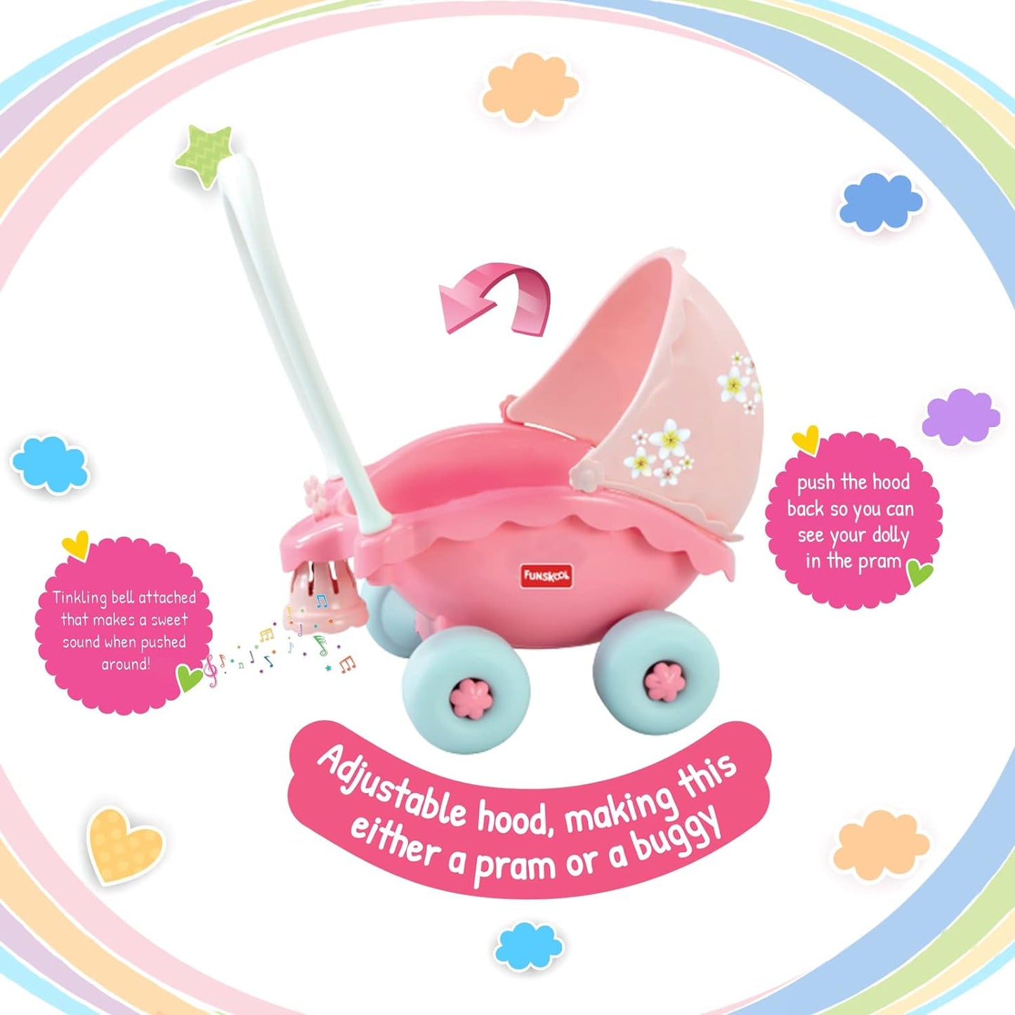 Giggles - My Little Buggy in Beautiful Pink Shade, Push & Drive Buggy, Encourages Walking and Pretend Play,18 Months & Above, Infant & Pre-School Toy.