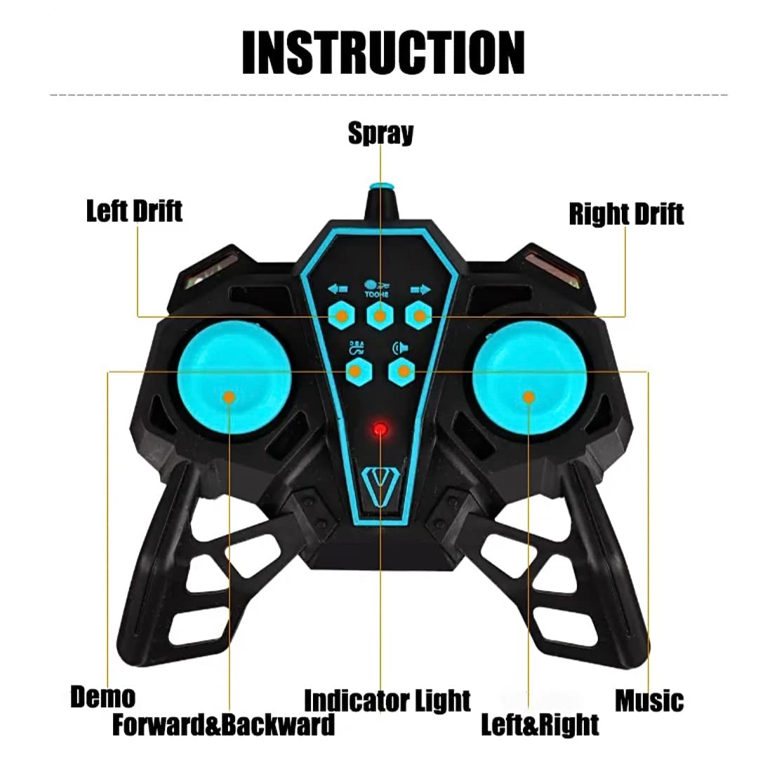 Wembley Rechargeable F1 Super Drifter 360° Rotation Remote Control Smoke car with LED Lights | 1:14 Fog Stunt High Speed 25KM/H Race Remote Control Fast Stunt Toy Car for Kids - Blue