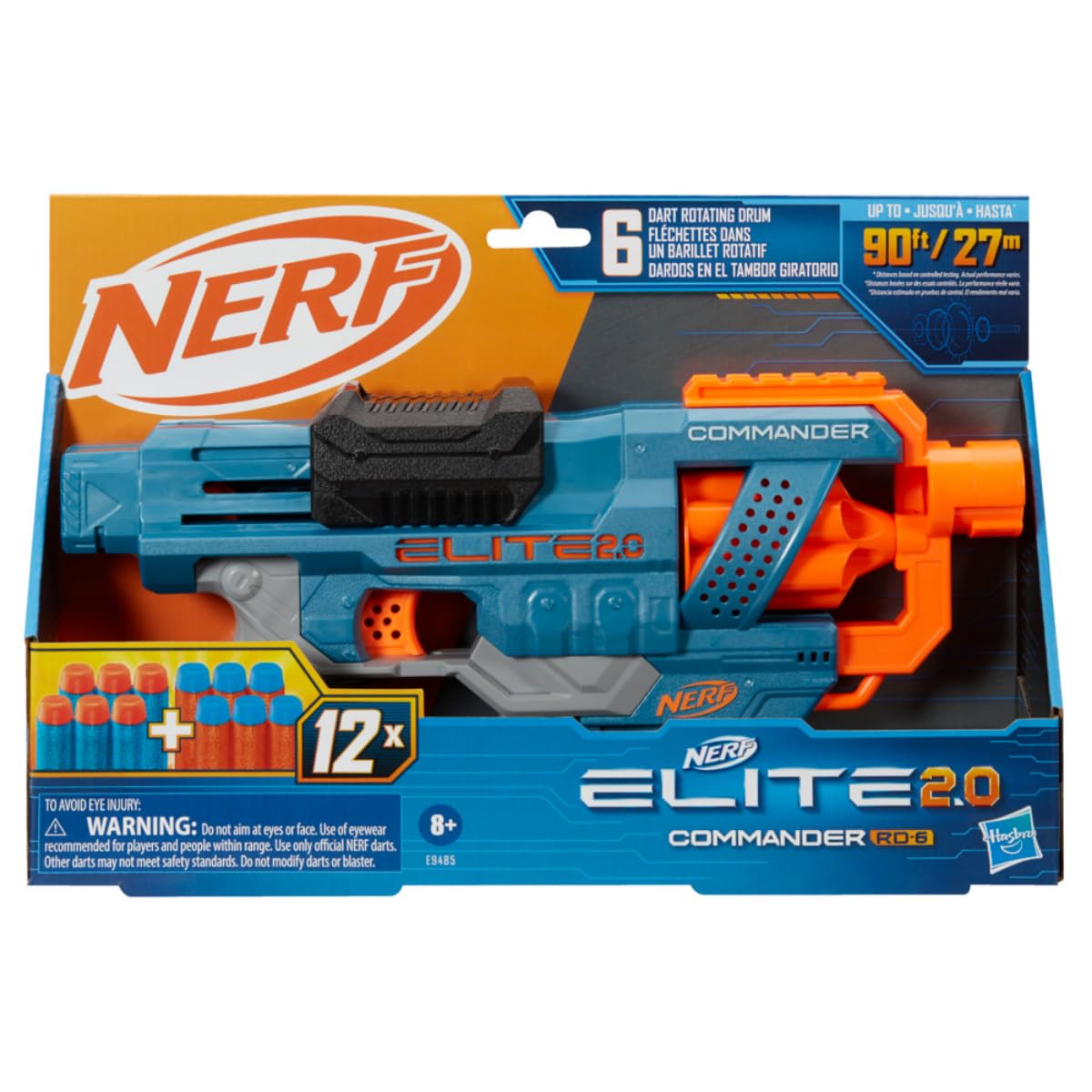 Nerf Elite 2.0 Commander Rd-6 Blaster, 12 Nerf Elite Darts, 6-Dart Rotating Drum, Toys For Kids,Teens And Adults, Outdoor Toys, Toys For Boys And Girls Ages 8 Years Old And Up, Multicolor
