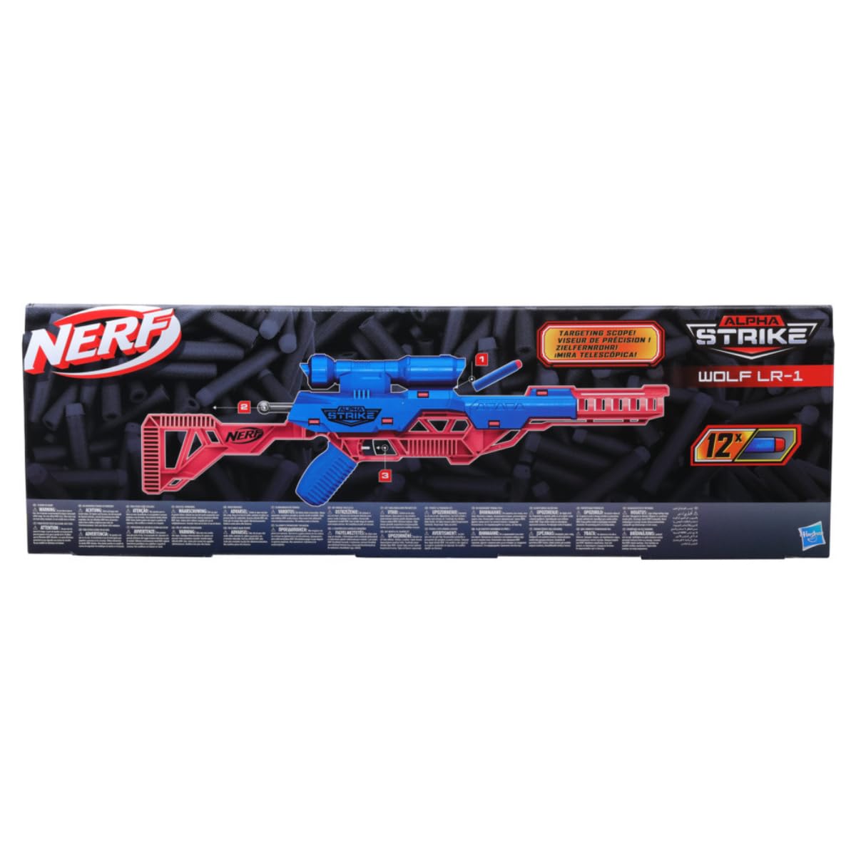 Nerf Alpha Strike Wolf LR-1 Blaster with Targeting Scope,12 Official Nerf Elite Darts, Easy Load-Prime-Fire, Toys for Kids,Teens and Adults, Outdoor Toy for Boys, Birthday Gift Toy for Kids Ages 8+