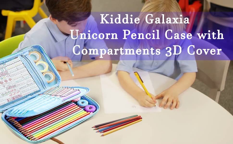 Kiddie Galaxia® Unicorn Pencil Case with Compartments 3D Cover School Supply for Students, Stationery Box,Unicorn Pencil Box New Kids Designer Cute Premium Stylish Multipurpose for Boys & Girls
