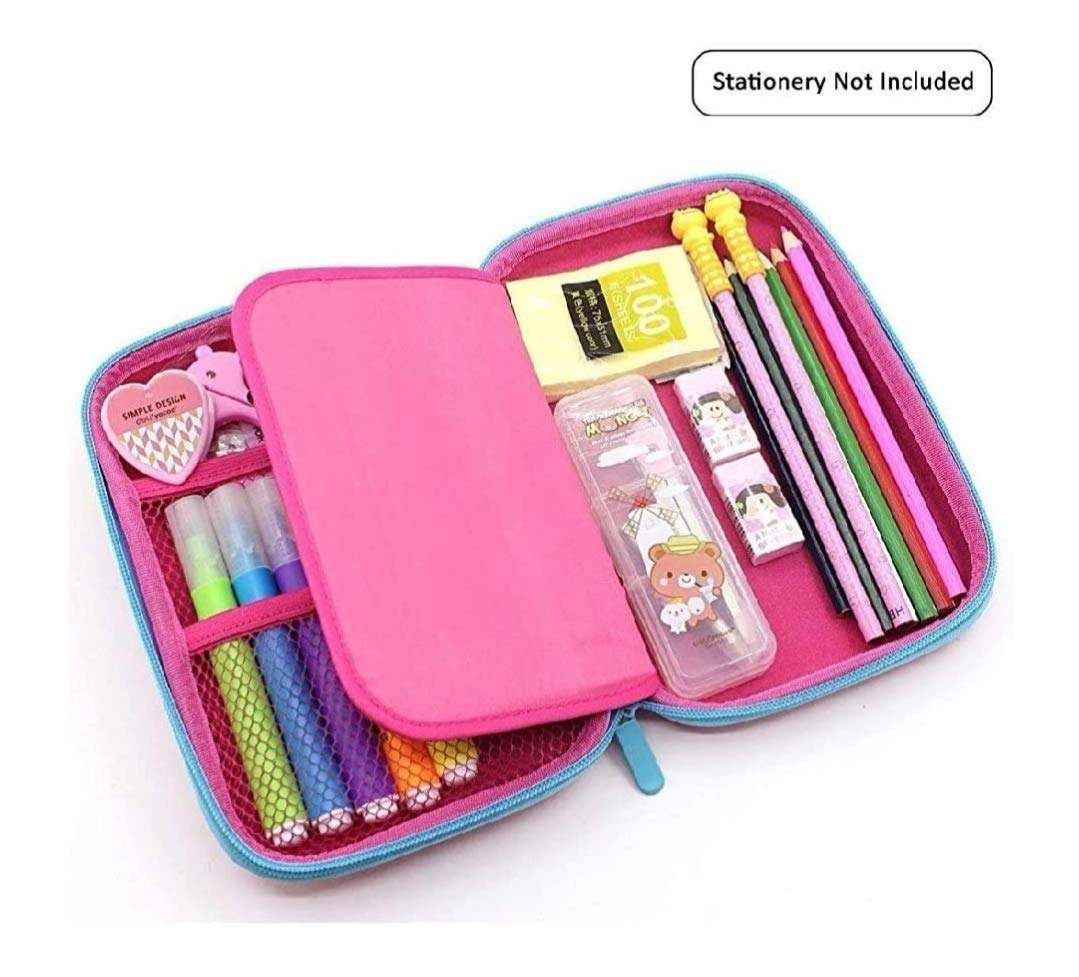 Vikas gift gallery Premium Stylish Unicorn Owl Print Large Capacity Hardtop EVA Pencil Case Organizer School Kids Girls Women Pen Holder Pouch Multipurpose (Unicorn Blue)