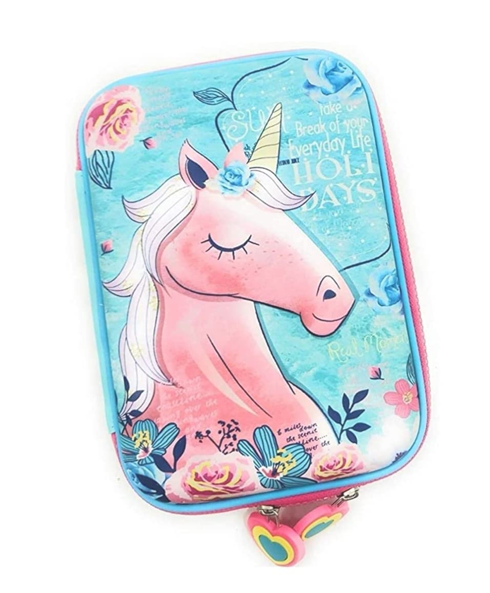 Vikas gift gallery Premium Stylish Unicorn Owl Print Large Capacity Hardtop EVA Pencil Case Organizer School Kids Girls Women Pen Holder Pouch Multipurpose (Unicorn Blue)