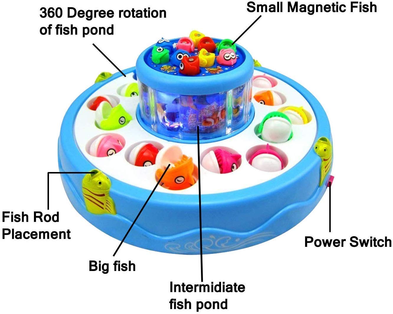 Toyshine Fish Catching Game Big with 26 Fishes and 4 Pods, Includes Music, Lights (Battery Included) - Multi-Color
