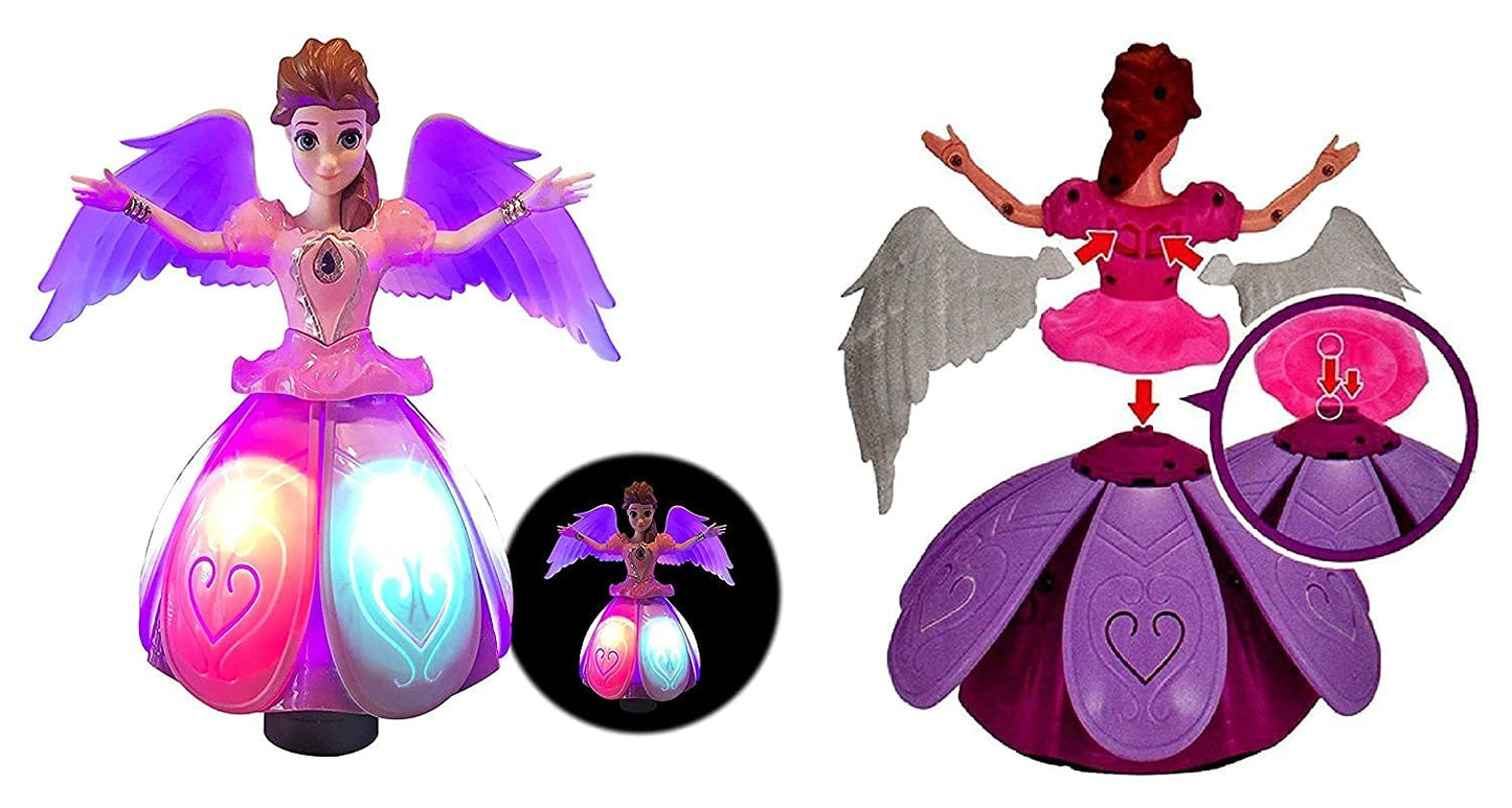 Dancing Doll Princess Musical 360 Degree Rotating Angel Girl Flashing Lights with Music Sound Toy for Kids (Pink Angle Doll) Random Design Dispatch