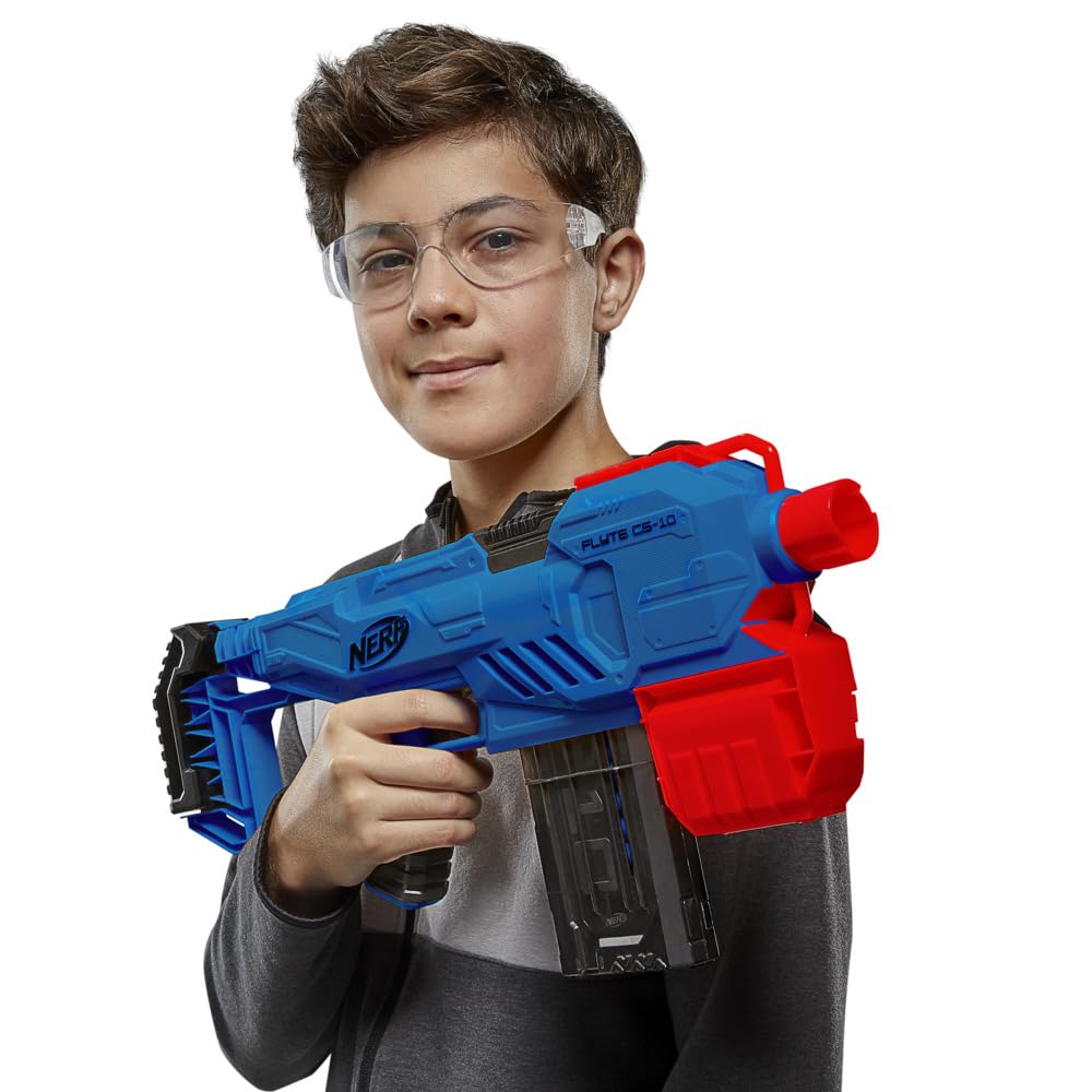 Nerf Alpha Strike Flyte CS-10 Motorised Blaster – 10-Dart Clip-Fed Blasting – 20 Official Nerf Elite Darts – Toys for Kids, Teens, Adults, Toys for Boys & Girls