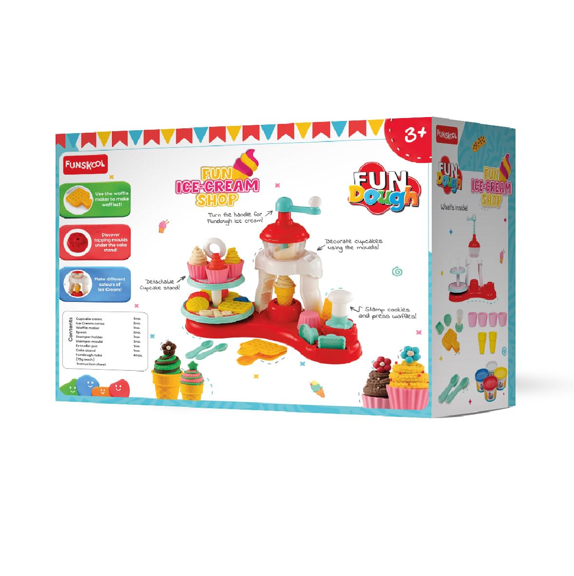 Fundough Funskool Playset Ice Cream Shop, Make ice-Cream with Colourful Fun Dough, molds and extruder, Multicolour, Dough, Toy, Shaping, Sculpting, 3 Years