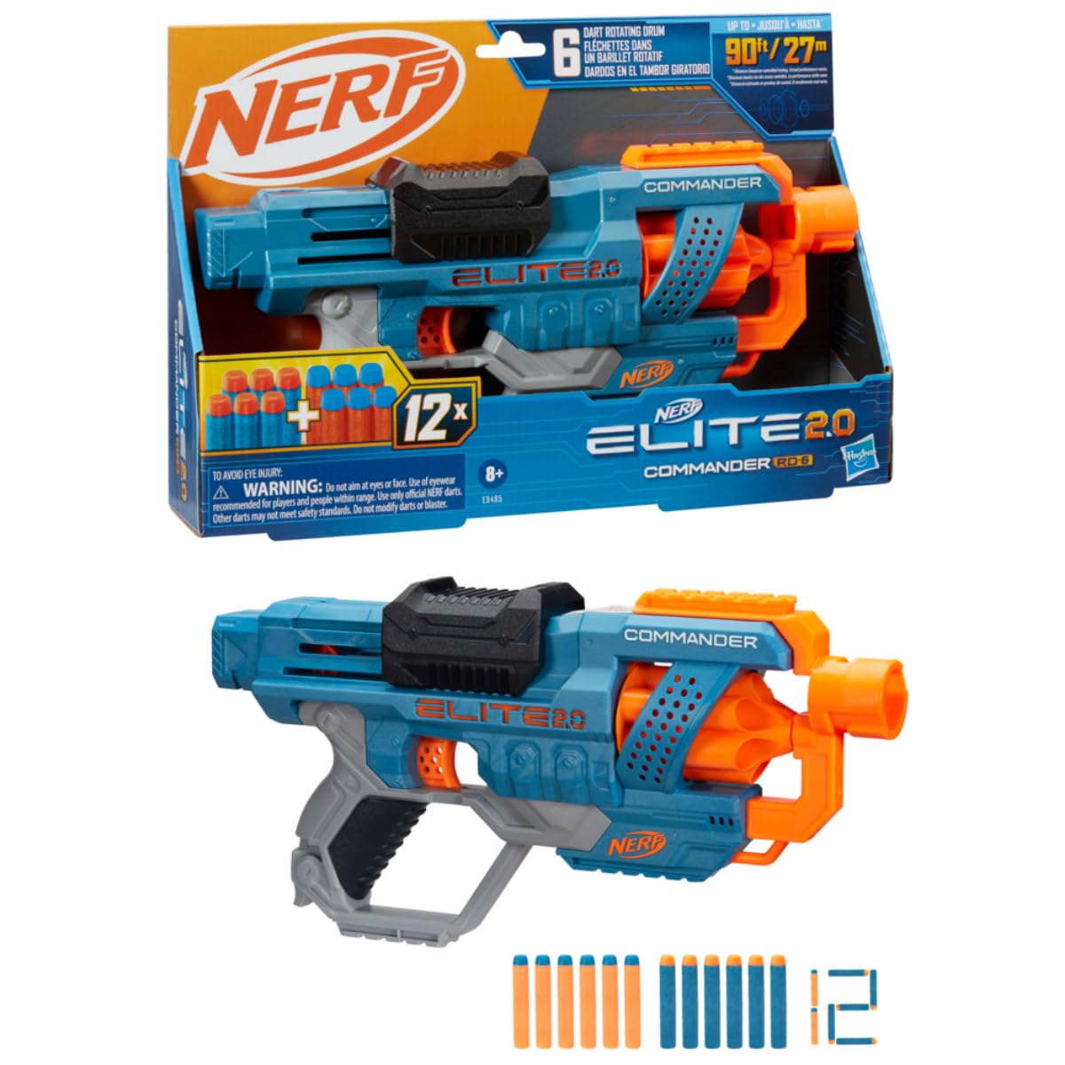 Nerf Elite 2.0 Commander Rd-6 Blaster, 12 Nerf Elite Darts, 6-Dart Rotating Drum, Toys For Kids,Teens And Adults, Outdoor Toys, Toys For Boys And Girls Ages 8 Years Old And Up, Multicolor
