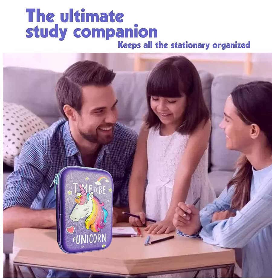 Kiddie Galaxia® Unicorn Pencil Case with Compartments 3D Cover School Supply for Students, Stationery Box,Unicorn Pencil Box New Kids Designer Cute Premium Stylish Multipurpose for Boys & Girls