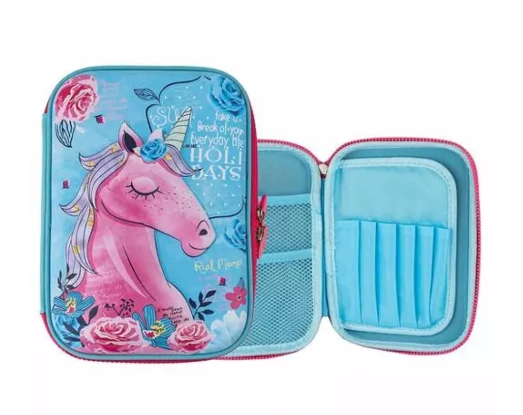 Vikas gift gallery Premium Stylish Unicorn Owl Print Large Capacity Hardtop EVA Pencil Case Organizer School Kids Girls Women Pen Holder Pouch Multipurpose (Unicorn Blue)