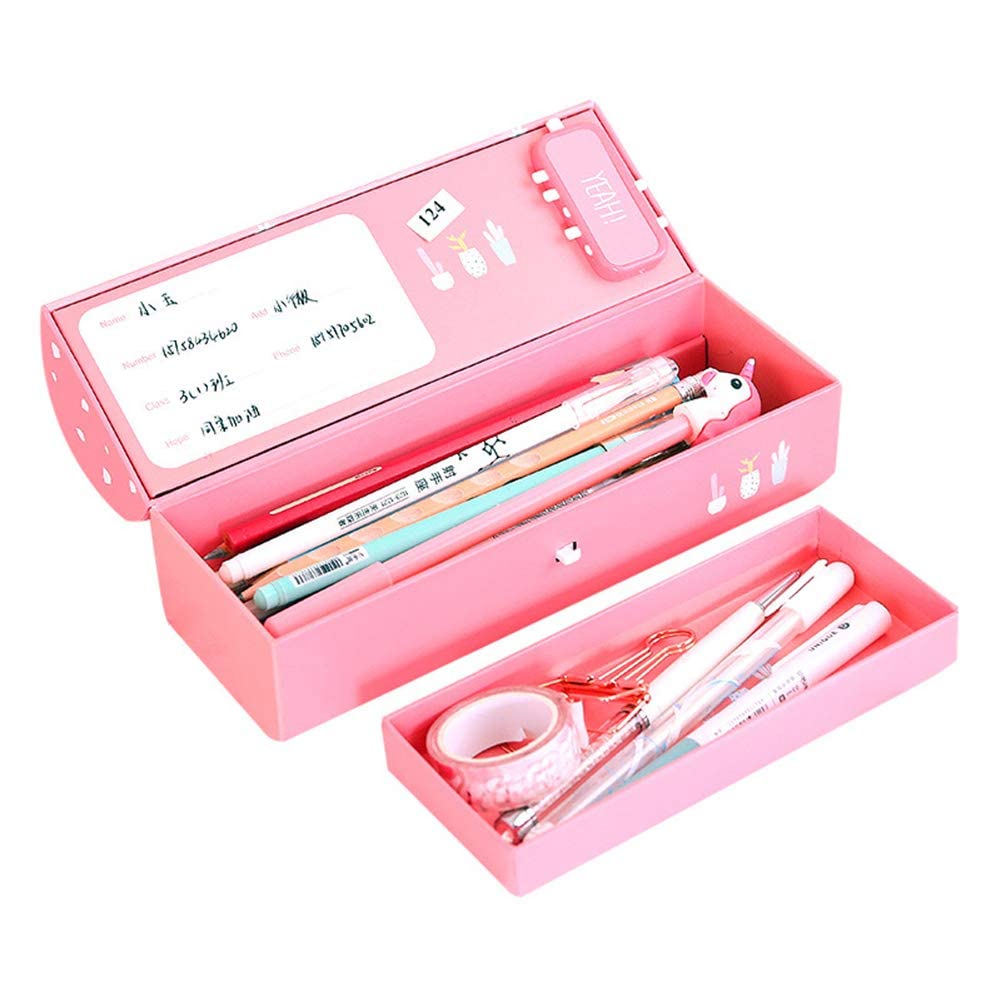 Compass Box with Lock Password, Pencil Case for School Girls & Boys, Suitcase Style Password Lock Pencil Case for School Students (Unicorn - Pink)