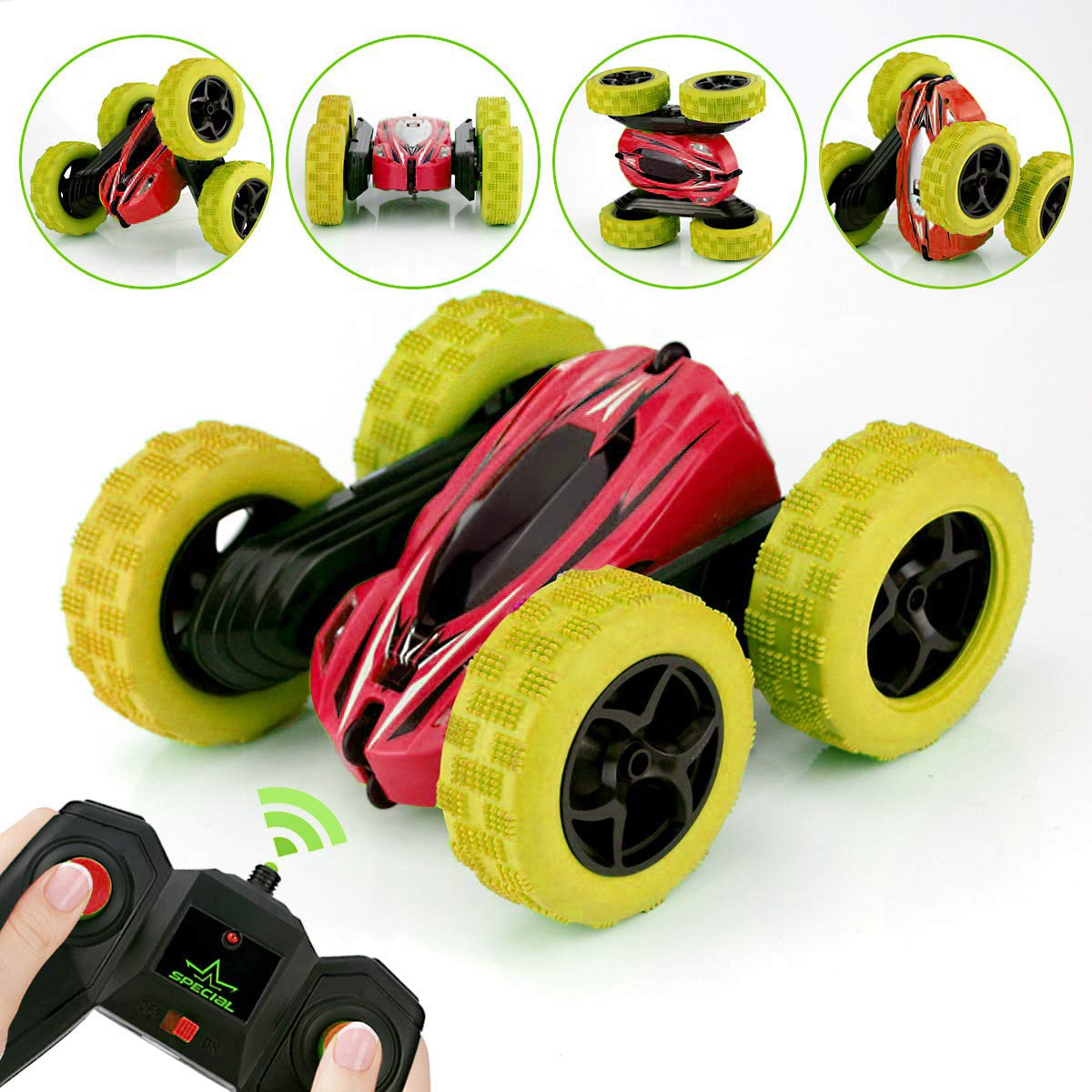 Magicwand R/C Rechargeable ABS Plastic 360 Degree Rolling,Rotating Off-Road Monster Stunt with Led Lightsć3 Yrs & UpććPack of 1ććJZL Red & Yellowć