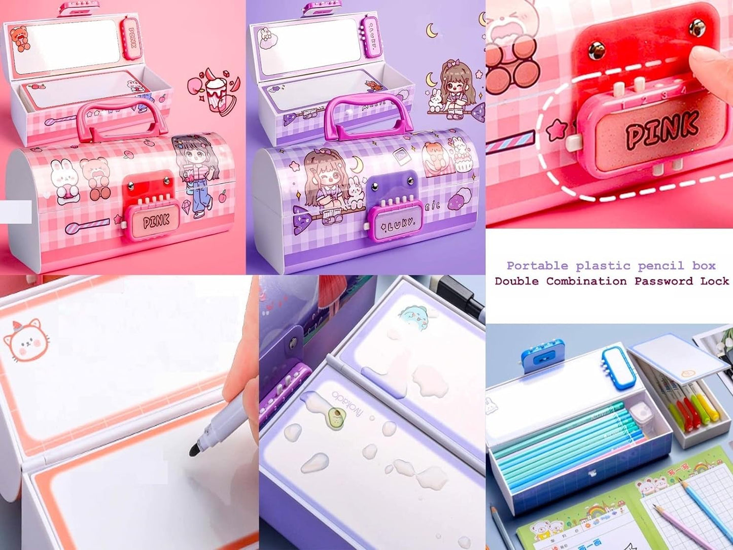 Invite Enterprise Kids Pen & Pencil Plastic Box-Suitcase Style Password Lock Pencil Case,Multi-Layer Pencil Box for Kids, Boys, Girls, Stationary Organizer Case for Kids(Pink-Beuty)