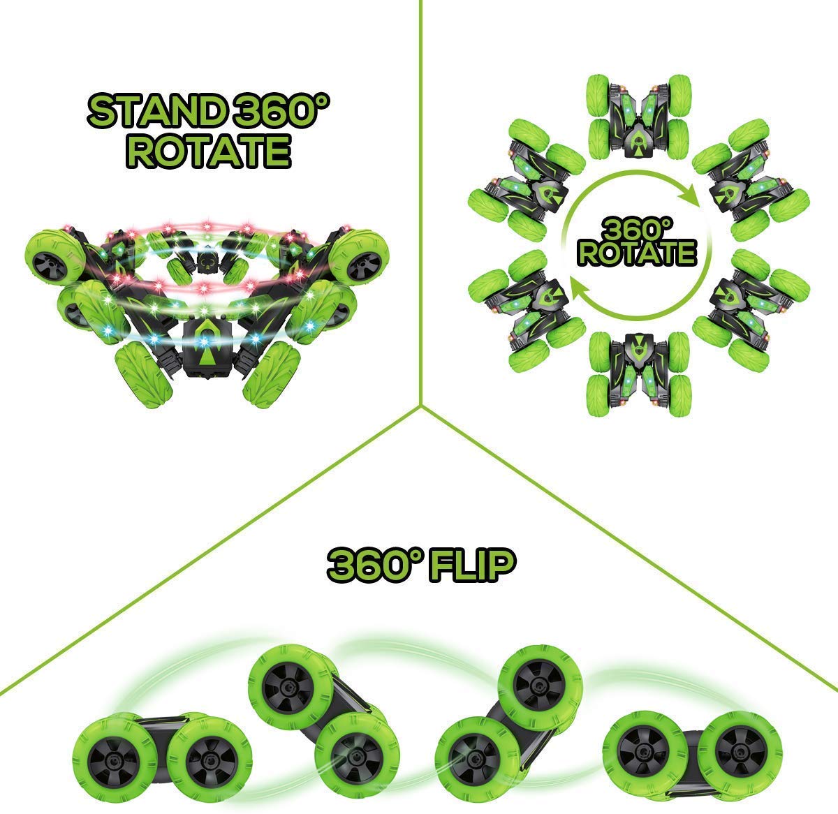 Magicwand R/C Rechargeable ABS Plastic 360 Degree Rolling,Rotating Off-Road Monster Stunt with Led Lightsć3 Yrs & UpććPack of 1ććJZL Red & Yellowć