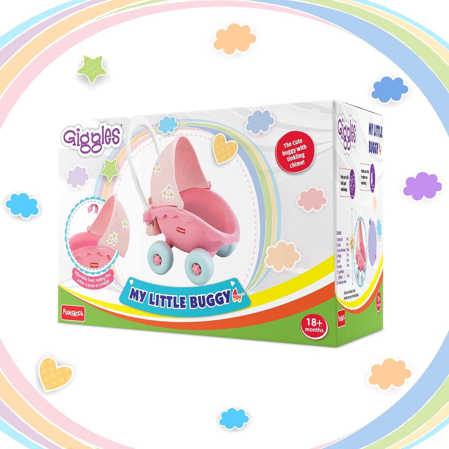 Giggles - My Little Buggy in Beautiful Pink Shade, Push & Drive Buggy, Encourages Walking and Pretend Play,18 Months & Above, Infant & Pre-School Toy.