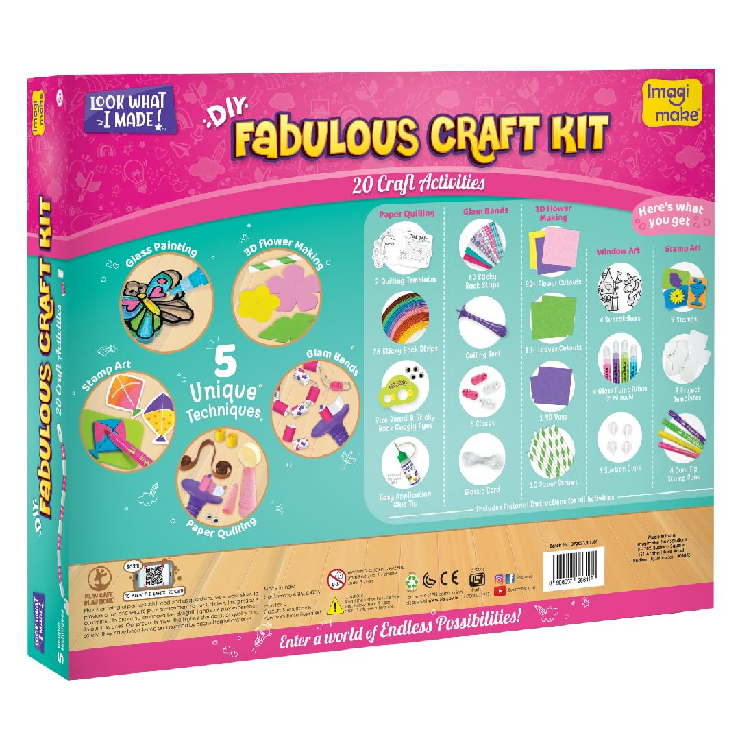 Imagimake Fabulous Craft Kit-Arts and Crafts for Kids ages 6-8-Suncatcher Kits for kids-Air Dry Clay, Paper Quilling Kit, Stamp for Kids- Princess, Unicorn Toys- Gifts for 5, 6, 7, 8, 9 Year Old Girls, Multicolour
