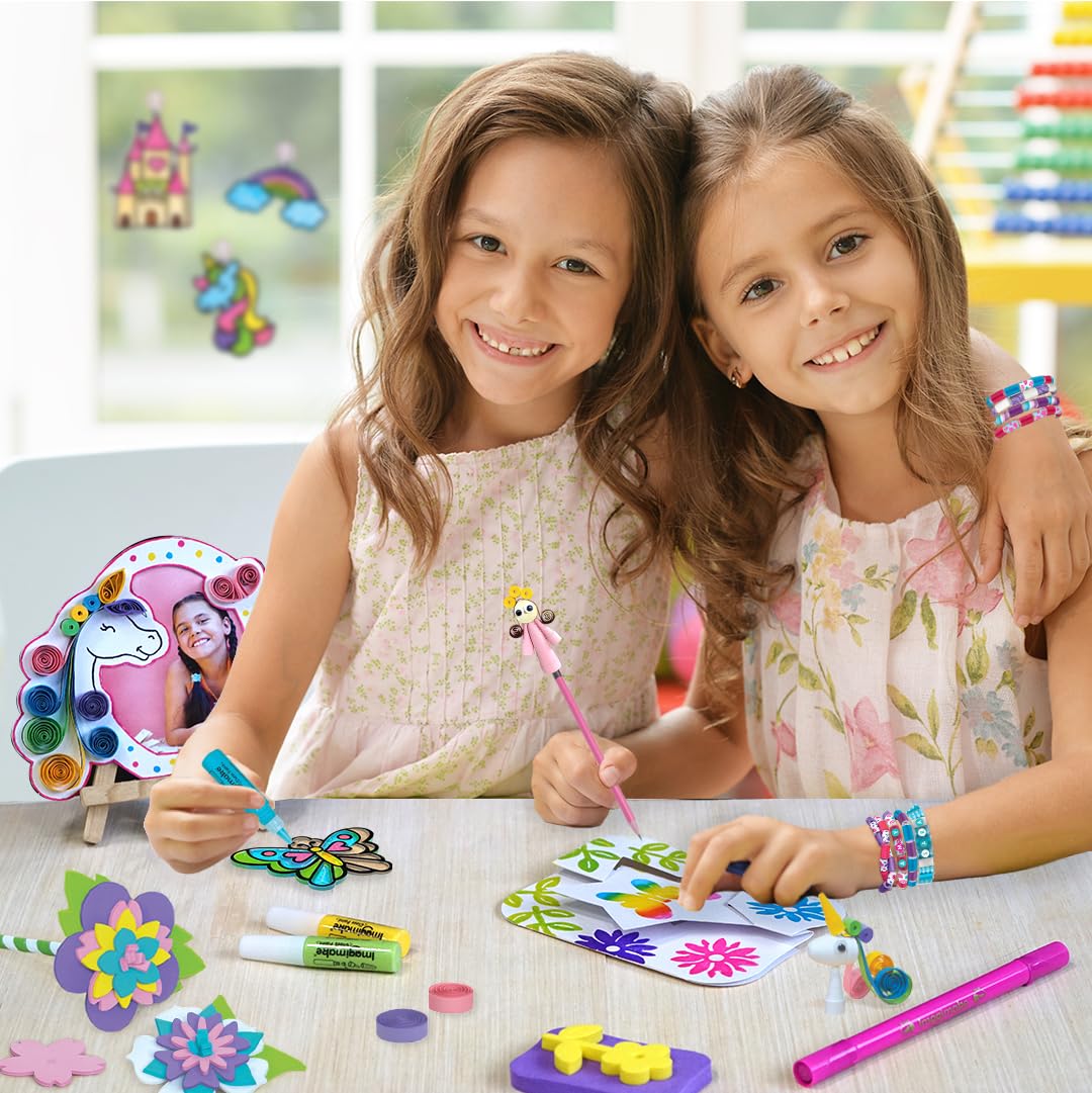 Imagimake Fabulous Craft Kit-Arts and Crafts for Kids ages 6-8-Suncatcher Kits for kids-Air Dry Clay, Paper Quilling Kit, Stamp for Kids- Princess, Unicorn Toys- Gifts for 5, 6, 7, 8, 9 Year Old Girls, Multicolour