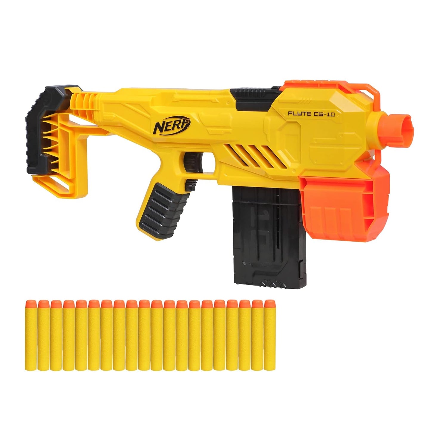 Nerf Alpha Strike Flyte Cs-10 Motorized Blaster, 10-Dart Clip-Fed Blasting, 20 Official Nerf Darts, Toys for Kids, Teens & Adults, Outdoor Toys, Toys for Boys and Girls Ages 8 Years Old and Up